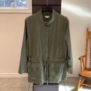 J.Jill Olive Green Utility Jacket Drawstring Waist Cotton Blend Size XL